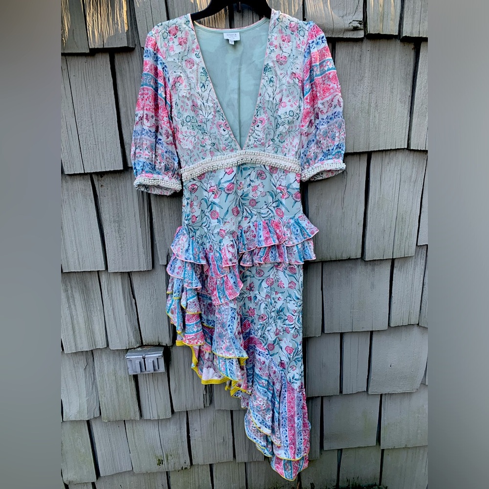 Hemant & nandita hana floral maxi dress Pearl detail